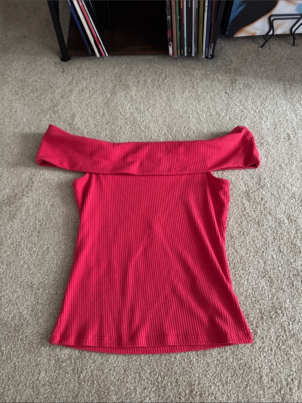 Off-Shoulder Ribbed Women’s Sweater Top - Red